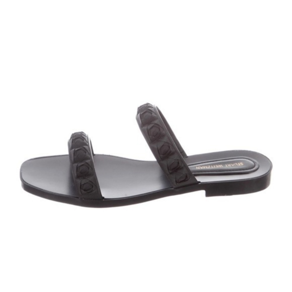 STUART WEITZMAN Slide Sandals Rosita Black Natural Rubber rose strap Jellies